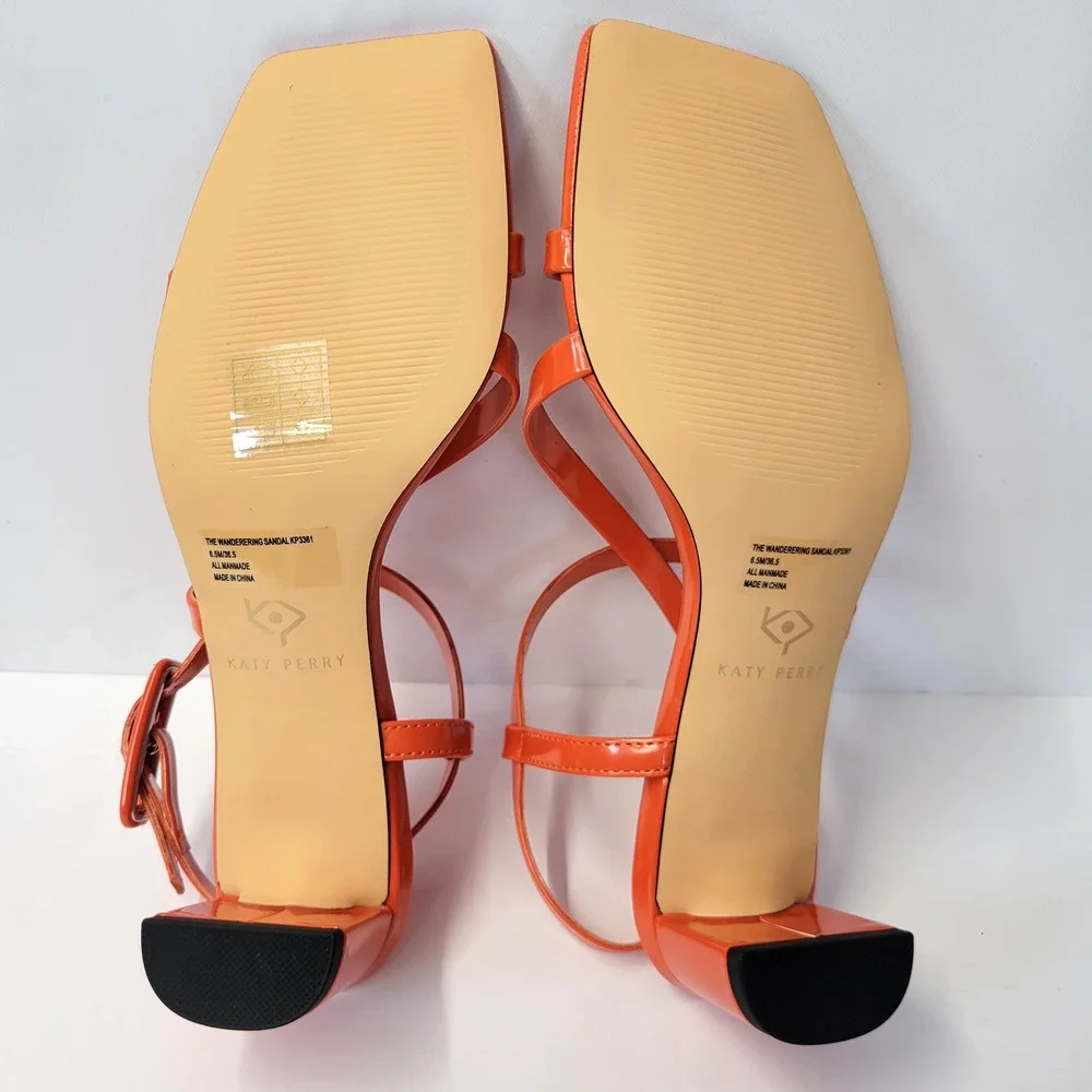 Katy Perry Sandal Wanderering hoes Womens Size 6.5M Flame Orange Strappy Vibrant